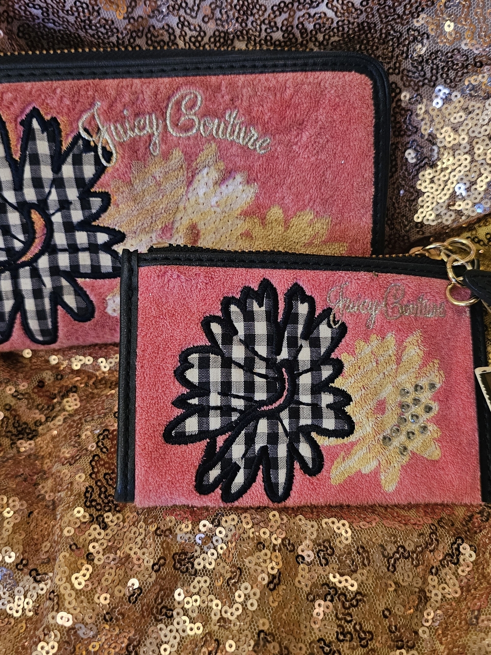 Juicy Couture Coral Pink Gingham Daisy Wristlet